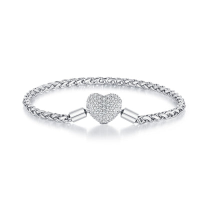 BSB133-17 Sterling Silver S925 White Gold Plated Zircon Heart Sparkling Bracelet - Bracelets by PMC Jewellery | Online Shopping South Africa | PMC Jewellery