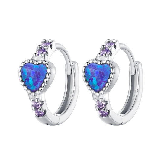 BSE865 S925 Sterling Silver Purple Opal Earrings Heart Shape Versatile Earrings - Rings by PMC Jewellery | Online Shopping South Africa | PMC Jewellery