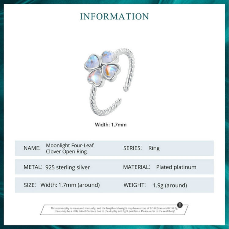 BSR458-E S925 Sterling Silver White Gold Plated Lucky Clover Open Adjustable Ring - Rings by PMC Jewellery | Online Shopping South Africa | PMC Jewellery