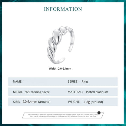 BSR459-E S925 Sterling Silver White Gold Plated Wavy Open Adjustable Ring - Rings by PMC Jewellery | Online Shopping South Africa | PMC Jewellery