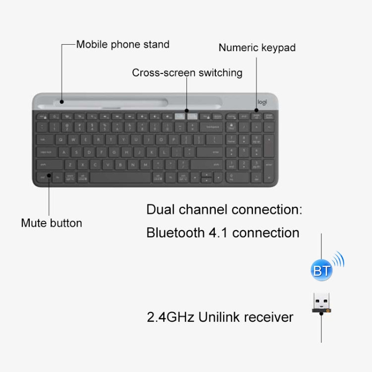 Logitech K580 Dual Modes Thin and Light Multi-device Wireless Keyboard with Phone Holder (Black) - Wireless Keyboard by Logitech | Online Shopping South Africa | PMC Jewellery | Buy Now Pay Later Mobicred