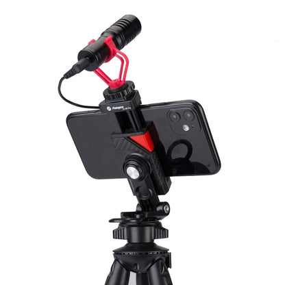Fotopro SJ-89 Pro Carbon Fiber Texture Horizontal and Vertical Tripod Mount Adapter Phone Clamp Bracket with Cold Shoe (Black) - Stand by Fotopro | Online Shopping South Africa | PMC Jewellery