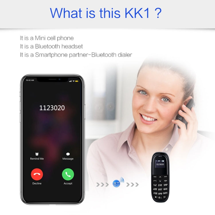 AIEK KK1 Mini Mobile Phone, English Keyboard, Hands Free Bluetooth Dialer Headphone, MTK6261DA, Anti-Lost, Single SIM, Network: 2G(Black) - Others by AIEK | Online Shopping South Africa | PMC Jewellery