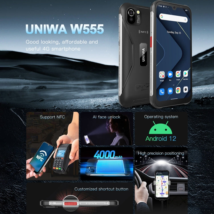 UNIWA W555 Rugged Phone, 3GB+32GB, Dual Rear Cameras, IP68 Waterproof Dustproof Shockproof, 5.71 inch Android 12.0 MTK6761 Quad Core up to 2.0GHz, Network: 4G, NFC, OTG, Global Version (Black) - UNIWA by UNIWA | Online Shopping South Africa | PMC Jewellery