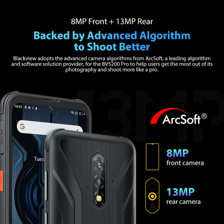 [HK Warehouse] Blackview BV5200 Pro Rugged Phone, 4GB+64GB, IP68/IP69K/MIL-STD-810H, Face Unlock, 5180mAh Battery, 6.1 inch Android 12 MTK6765 Helio G35 Octa Core up to 2.3GHz, Network: 4G, NFC, OTG, Dual SIM(Black) - Blackview by Blackview | Online Shopping South Africa | PMC Jewellery