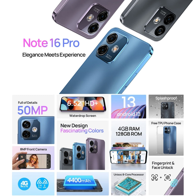 [HK Warehouse] Ulefone Note 16 Pro, 4GB+128GB, Dual Back Cameras, Face ID & Side Fingerprint Identification, 4400mAh Battery, 6.52 inch Android 13 Unisoc T606 Octa Core up to 1.6GHz, Network: 4G, Dual SIM, OTG (Black) - Ulefone by Ulefone | Online Shopping South Africa | PMC Jewellery