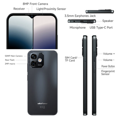 [HK Warehouse] Ulefone Note 16 Pro, 8GB+512GB, Dual Back Cameras, Face ID & Side Fingerprint Identification, 4400mAh Battery, 6.52 inch Android 13 Unisoc T606 Octa Core up to 1.6GHz, Network: 4G, Dual SIM, OTG (Black) - Ulefone by PMC Jewellery | Online Shopping South Africa | PMC Jewellery