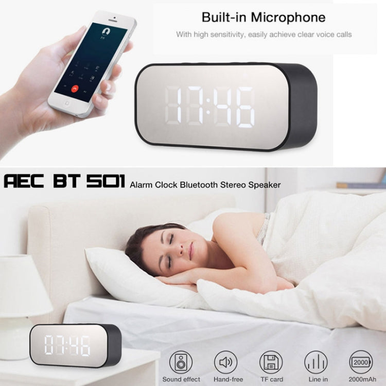AEC BT501 Bluetooth 5.0 Mini Speaker with LED & Alarm Clock & Clock & Mirror, Support 32G TF Card(Black) - Mini Speaker by AEC | Online Shopping South Africa | PMC Jewellery