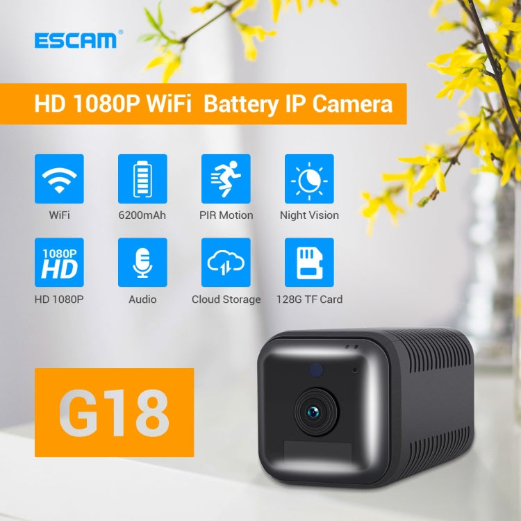 ESCAM G18 1080P Full HD Rechargeable Battery WiFi IP Camera, Support Night Vision / PIR Motion Detection / TF Card / Two Way Audio (Black) - Wireless Camera by ESCAM | Online Shopping South Africa | PMC Jewellery