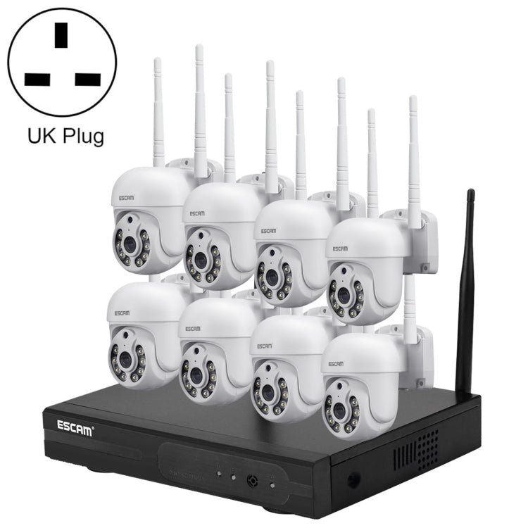 ESCAM WNK718 HD 3.0 Million Pixels 8-channel Wireless + 8IPC Wireless NVR Security System, UK Plug - free shipping - PMC TechLife - Order now!