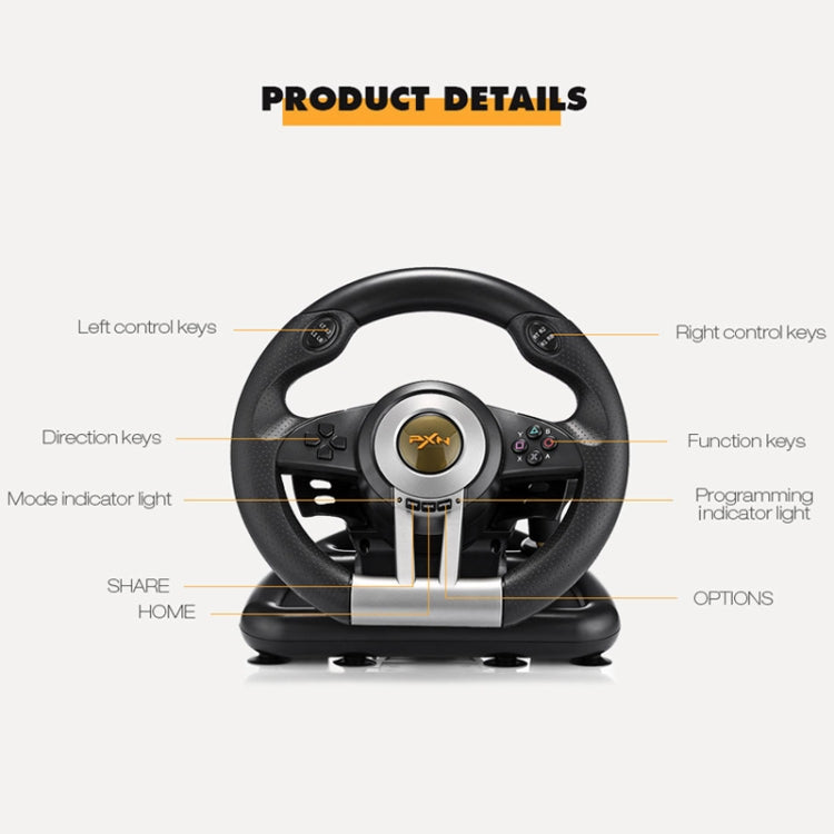 PXN-V3 Racing Game Steering Wheel for PC / PS3 / 4 / xbox one / switch(Orange) - Gamepads by PMC Jewellery | Online Shopping South Africa | PMC Jewellery