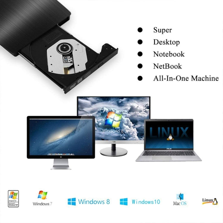 Brushed Texture USB 3.0 POP-UP Mobile External DVD-Rw DVD / CD Rewritable Drive External ODD & HDD Device - Rewritable Drive by PMC TechLife | Online Shopping South Africa | PMC TechLife