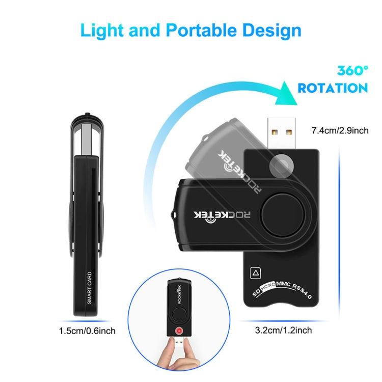 ROCKETEK CR310 USB 3.0 + TF Card + SD Card + SIM Card + Smart Card Multi-function Card Reader - free shipping - PMC TechLife - Order now!