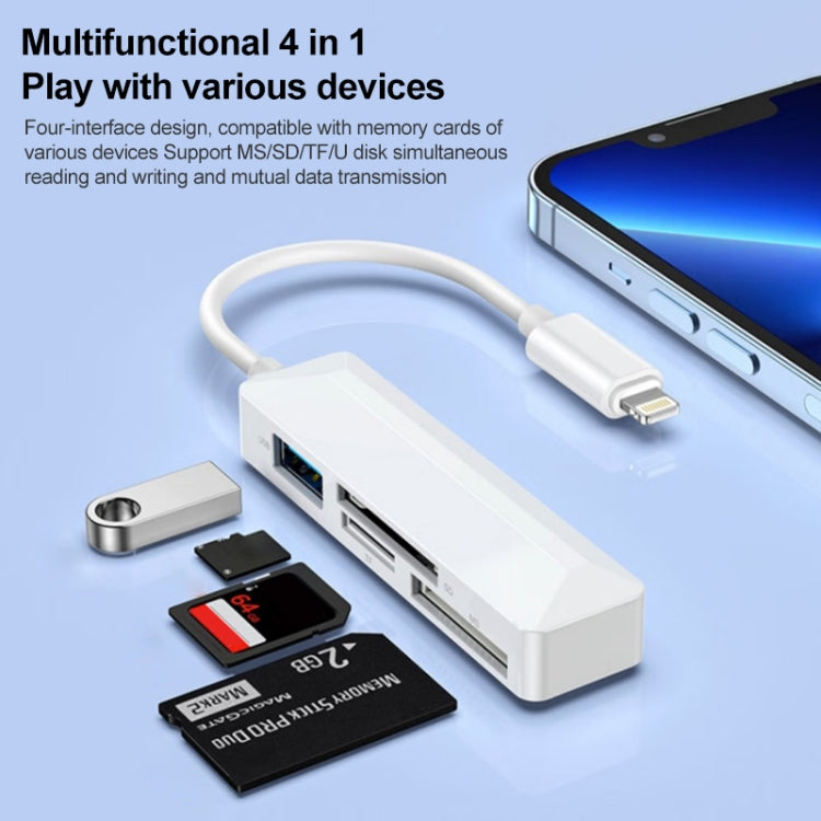 4 in 1 MS + SD + TF + USB2.0 Multi-function Card Reader for 8 Pin Devices - U Disk & Card Reader by PMC Jewellery | Online Shopping South Africa | PMC Jewellery