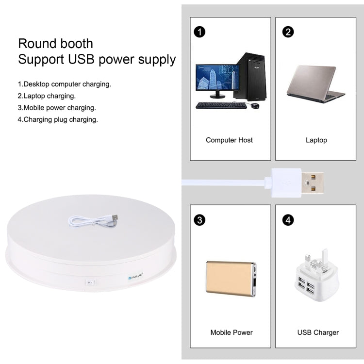 PULUZ 30cm USB Electric Rotating Turntable Display Stand Video Shooting Props Turntable for Photography, Load 10-20kg(White) -  by PULUZ | Online Shopping South Africa | PMC Jewellery