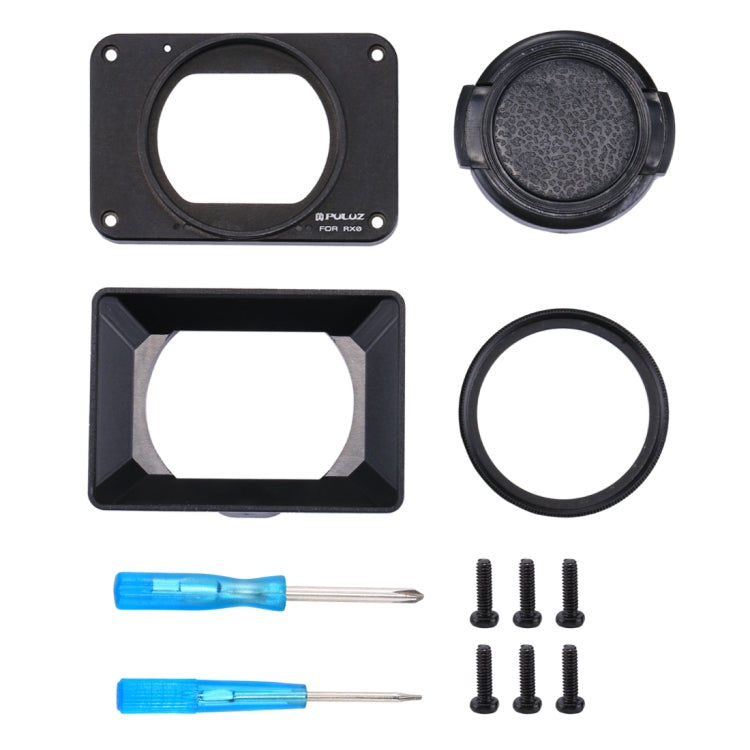 PULUZ Aluminum Alloy Front Panel + 37mm UV Filter Lens + Lens Sunshade for Sony RX0 / RX0 II, with Screws and Screwdrivers(Black) - Lens Cover by PULUZ | Online Shopping South Africa | PMC Jewellery