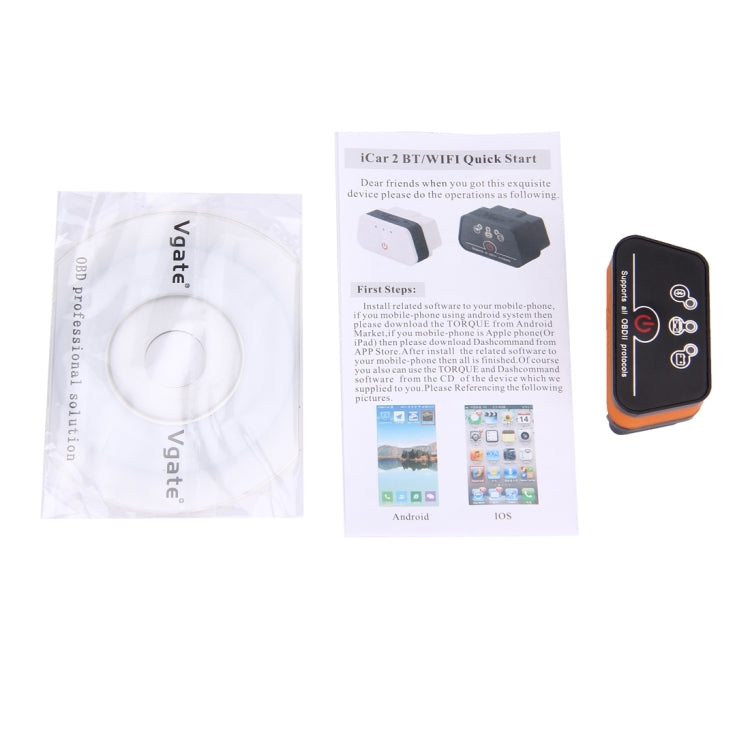 Vgate iCar II Super Mini ELM327 OBDII Bluetooth V3.0 Car Scanner Tool, Support Android OS, Support All OBDII Protocols(Orange + Black) - Code Readers & Scan Tools by Vgate | Online Shopping South Africa | PMC TechLife | Buy Now Pay Later Mobicred