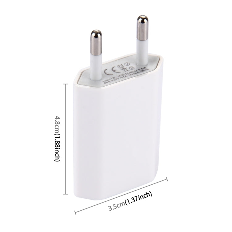 5V / 1A Single USB Port Charger Travel Charger, EU Plug(White) - USB Charger by PMC Jewellery | Online Shopping South Africa | PMC Jewellery | Buy Now Pay Later Mobicred