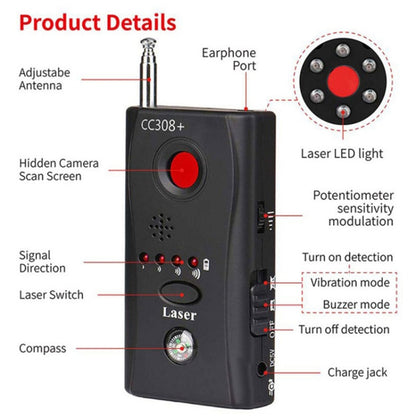 CC308+ Multi-Detector Full-Range All-Round Detector For Hidden Mini Camera / IP Lens/ GMS / RF Signal Detector Finder(Black) - RF Signal Detector by PMC Jewellery | Online Shopping South Africa | PMC Jewellery