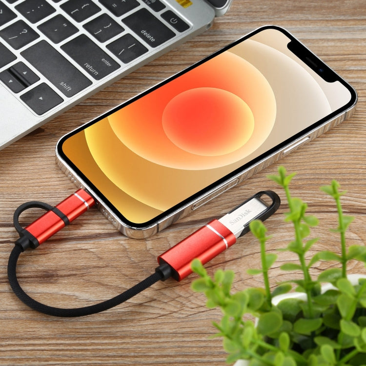 USB 3.0 Female to 8 Pin + USB-C / Type-C Male Charging + Transmission OTG Nylon Braided Adapter Cable, Cable Length: 11cm(Red) - Converter & Adapter by PMC Jewellery | Online Shopping South Africa | PMC Jewellery