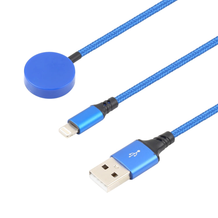 For iPhone / Apple Watch 2 In 1 8 Pin + Magnetic Charging Base Multi-function Charging Cable, Length: 1m(Blue) - Multifunction Cable by PMC Jewellery | Online Shopping South Africa | PMC Jewellery