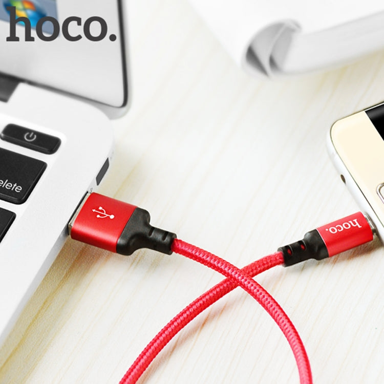 hoco X14 1m Nylon Braided Aluminium Alloy Micro USB to USB Data Sync Charging Cable(Red) - Micro USB Cable by hoco | Online Shopping South Africa | PMC Jewellery