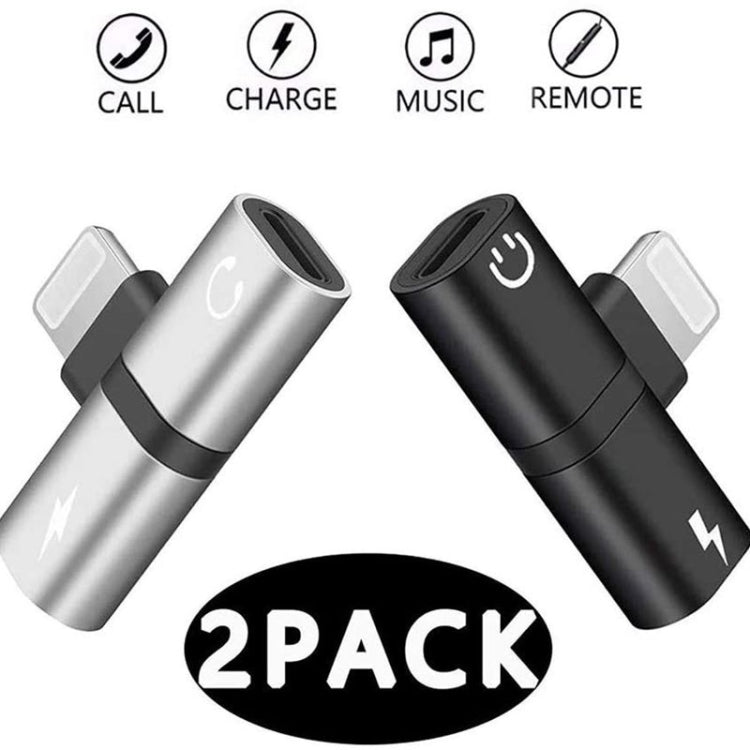 Zs-18182 2 in 1 8 Pin Male to 8 Pin Charging + 8 Pin Audio Female Connector Earphone Adapter, Supports Call & Volume Control(Silver + Black) - Earphone Adapter by PMC Jewellery | Online Shopping South Africa | PMC Jewellery