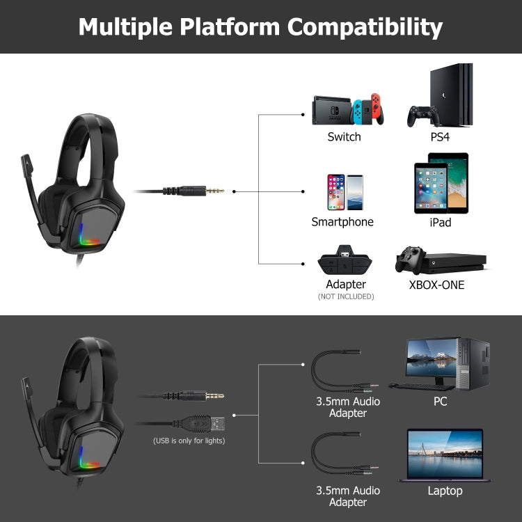 ONIKUMA K20 PS4 Headset Stereo Gaming Headset with Microphone/LED Light for XBox One/Laptop Tablet - free shipping - PMC TechLife - Order now!