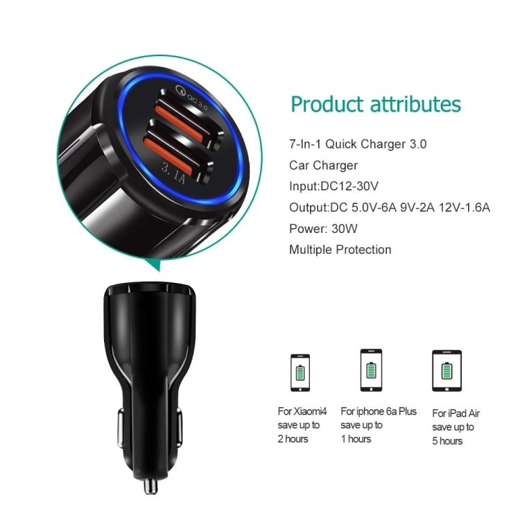 Qc3.0 Dual USB Car Charger + 8 Pin Fast Charging Line Car Charging Kit(Black) - Car Charger by PMC Jewellery | Online Shopping South Africa | PMC Jewellery