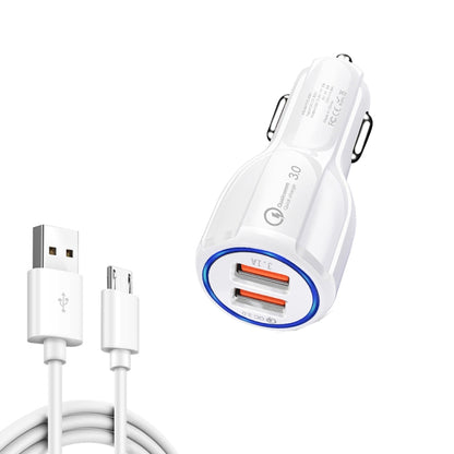 Qc3.0 Dual USB Car Charger + Micro USB Fast Charging Cable Car Charging Kit(White) - Car Charger by PMC Jewellery | Online Shopping South Africa | PMC Jewellery