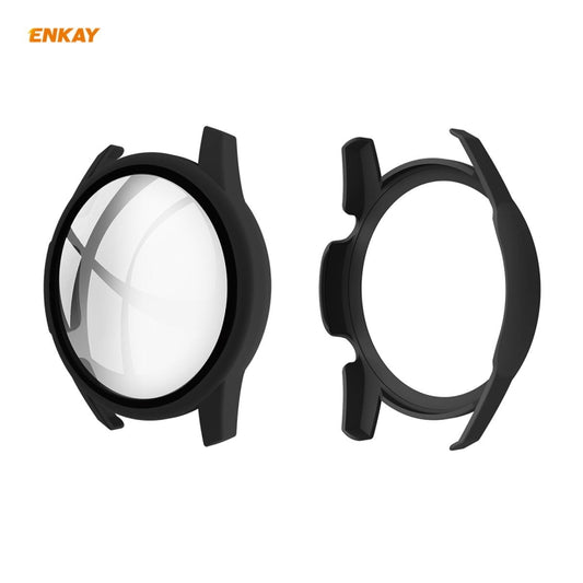 For Huawei Watch GT 2 46mm ENKAY Hat-Prince ENK-AC8202 Full Coverage PC Frosted Case + 9H Tempered Glass Protector(Black) - Watch Cases by ENKAY | Online Shopping South Africa | PMC Jewellery | Buy Now Pay Later Mobicred