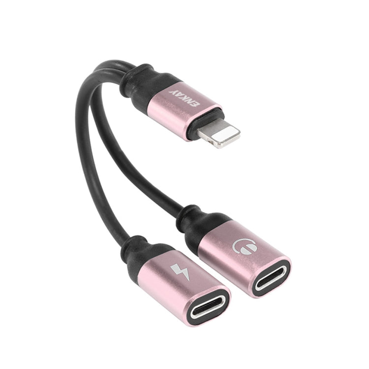 ENKAY ENK-AT104 8 Pin to Dual 8 Pin Charging Listen to Songs Aluminum Alloy Adapter Conversion Cable(Rose Gold) - Earphone Adapter by ENKAY | Online Shopping South Africa | PMC Jewellery