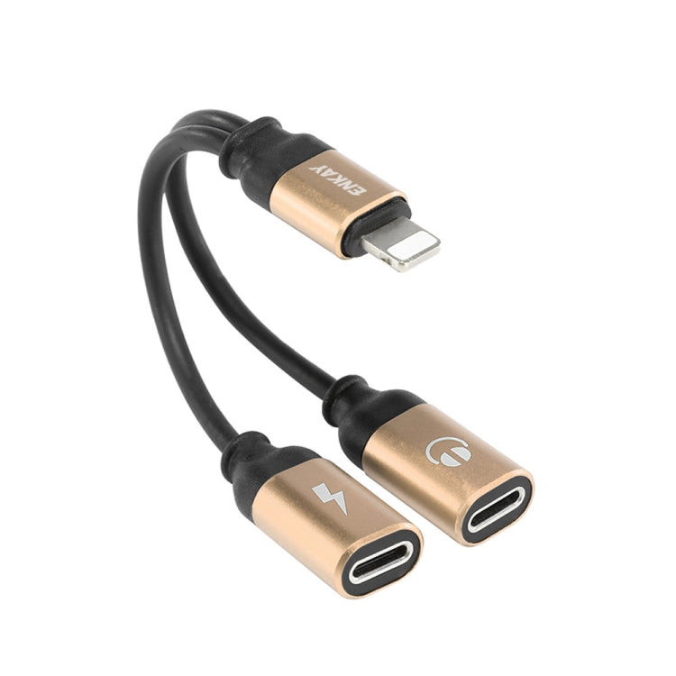 ENKAY ENK-AT104 8 Pin to Dual 8 Pin Charging Listen to Songs Aluminum Alloy Adapter Conversion Cable(Gold) - Earphone Adapter by ENKAY | Online Shopping South Africa | PMC Jewellery