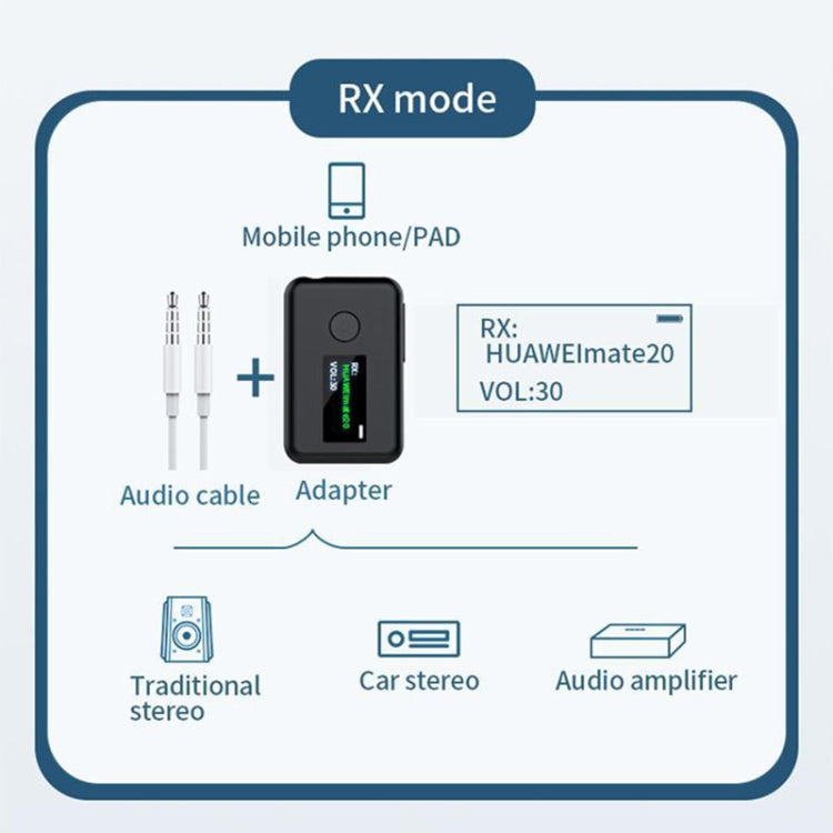 T2 2 in 1 OLED Color Screen Bluetooth 5.0 Wireless Receiver Transmitter - Audio Receiver Transmitter by PMC Jewellery | Online Shopping South Africa | PMC Jewellery