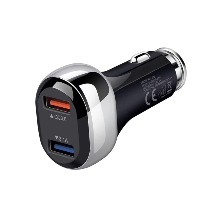 YSY-312 18W Portable QC3.0 Dual USB Mobile Phones and Tablet PCs Universal Car Charger(Black) - Car Charger by PMC Jewellery | Online Shopping South Africa | PMC Jewellery