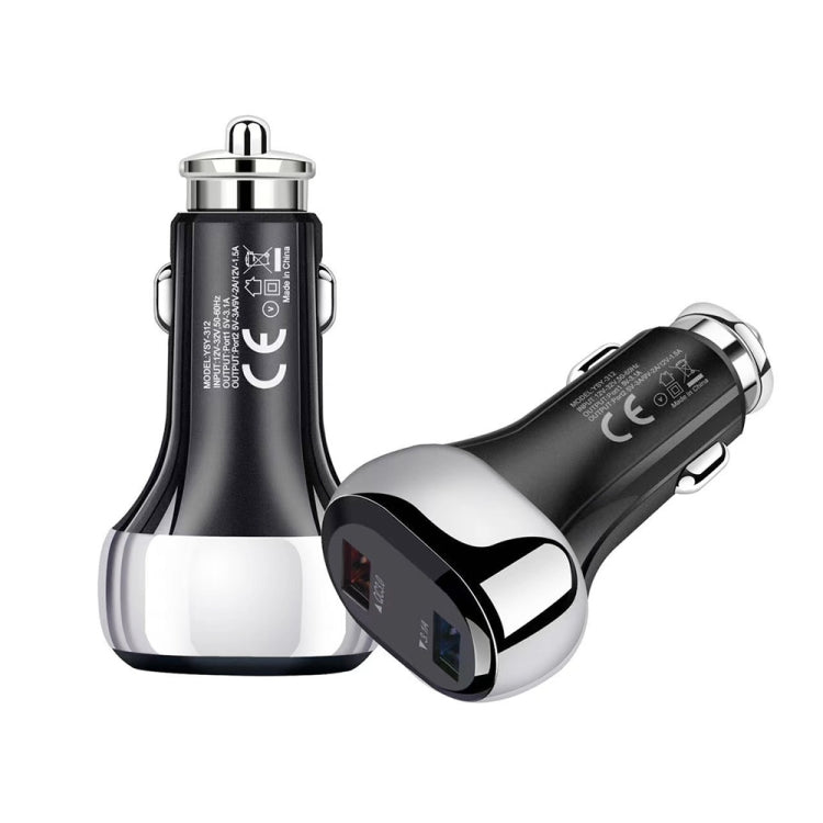 YSY-312 2 in 1 18W Portable QC3.0 Dual USB Car Charger + 1m 3A USB to USB-C / Type-C Data Cable Set(Black) - Car Charger by PMC Jewellery | Online Shopping South Africa | PMC Jewellery