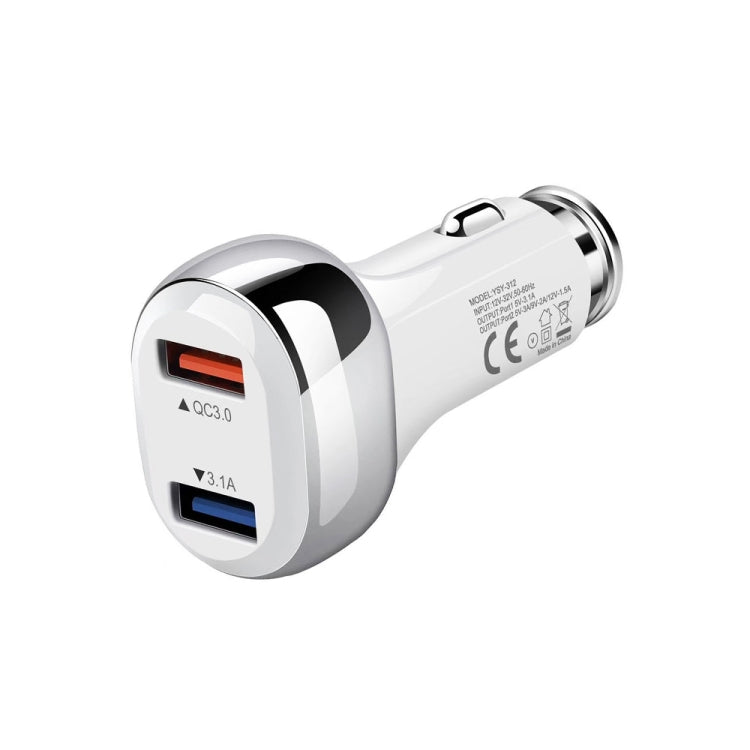 YSY-312 2 in 1 18W Portable QC3.0 Dual USB Car Charger + 1m 3A USB to 8 Pin Data Cable Set(White) - Car Charger by PMC Jewellery | Online Shopping South Africa | PMC Jewellery