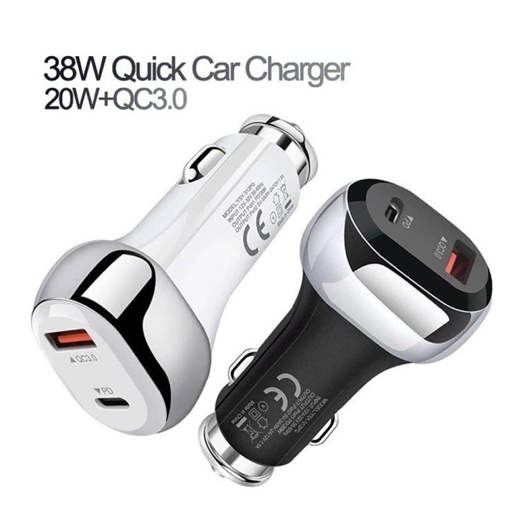 YSY-312PD QC3.0 18W USB + PD 20W USB-C / Type-C Car Charger with USB to 8 Pin Data Cable(White) - Car Charger by PMC Jewellery | Online Shopping South Africa | PMC Jewellery