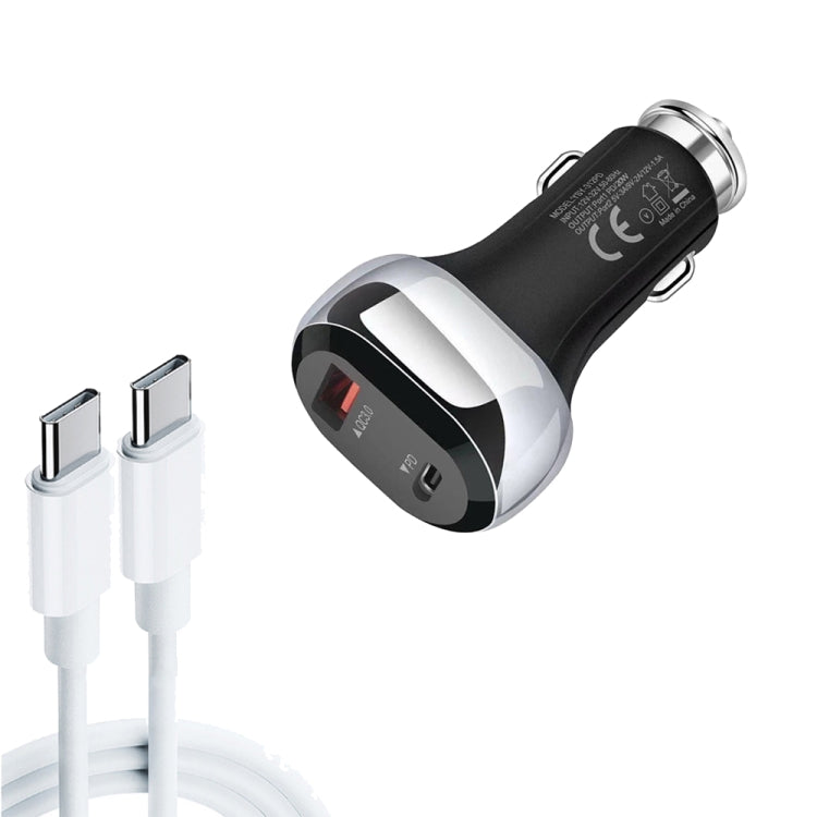 YSY-312PD QC3.0 18W USB + PD 20W USB-C / Type-C Car Charger with Type-C to Type-C Data Cable(Black) - Car Charger by PMC Jewellery | Online Shopping South Africa | PMC Jewellery