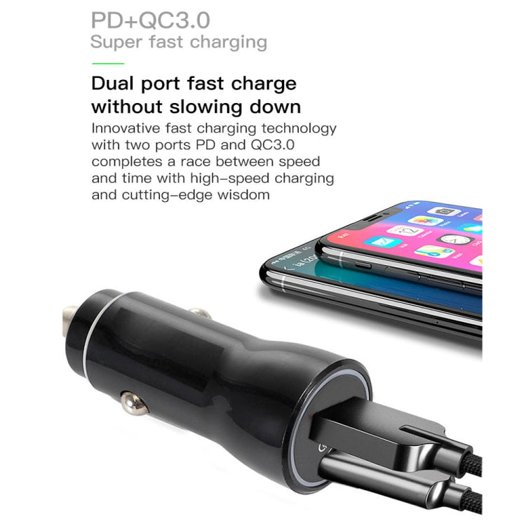 P21 PD 20W USB-C / Type-C + QC3.0 18W USB Fast Car Charger with USB to 8 Pin Data Cable Set(Black) - Car Charger by PMC Jewellery | Online Shopping South Africa | PMC Jewellery