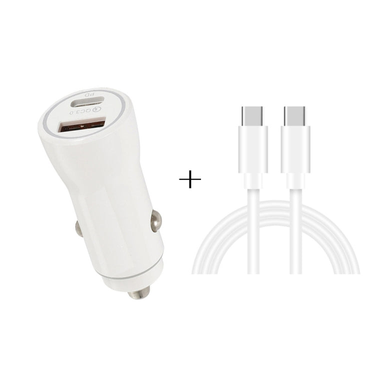 P21 PD 20W USB-C / Type-C + QC3.0 18W USB Fast Car Charger with USB-C / Type-C to USB-C / Type-C Data Cable Set(White) - Car Charger by PMC Jewellery | Online Shopping South Africa | PMC Jewellery