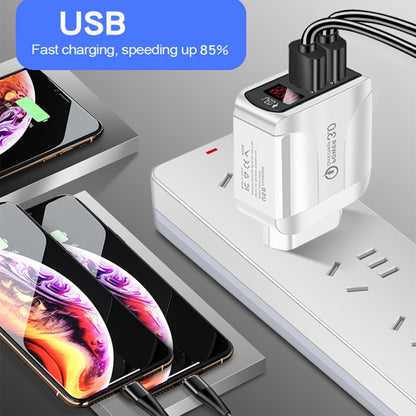 F002C QC3.0 USB + USB 2.0 LED Digital Display Fast Charger with USB to 8 Pin Data Cable, US Plug(White) - USB Charger by PMC Jewellery | Online Shopping South Africa | PMC Jewellery