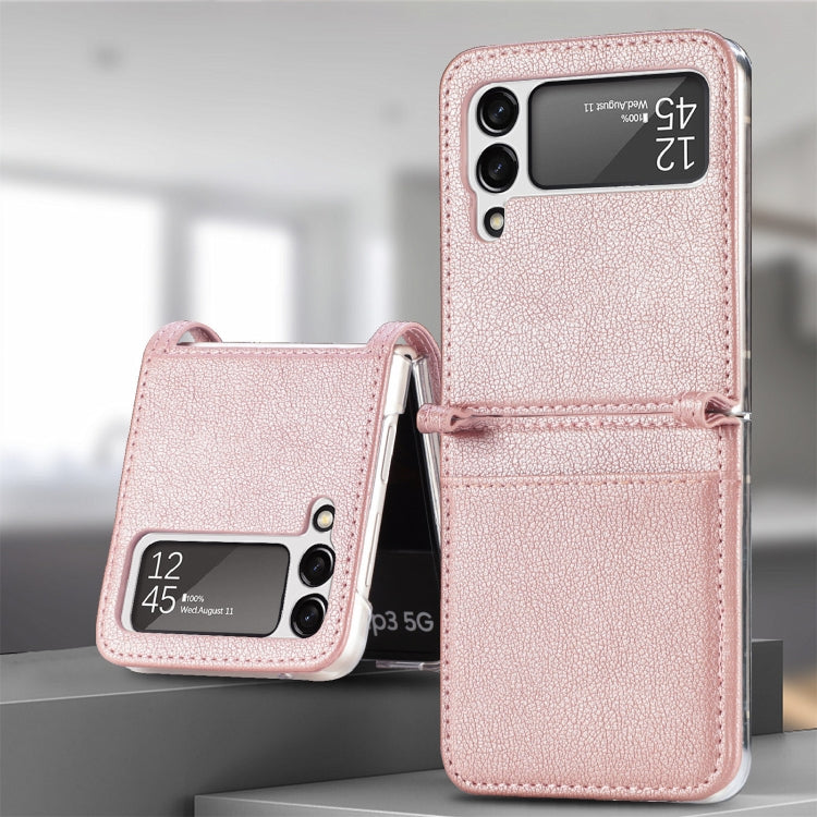 For Samsung Galaxy Z Flip3 5G Litchi Pattern Folding Leather Shockproof Card All-inclusive Case(Pink) - Galaxy Phone Cases by PMC Jewellery | Online Shopping South Africa | PMC Jewellery