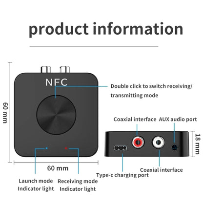 BT-21 NFC Bluetooth 5.0 Receiver & Transmitter RCA 3.5mm AUX Audio Adapter - Audio Receiver Transmitter by PMC Jewellery | Online Shopping South Africa | PMC Jewellery