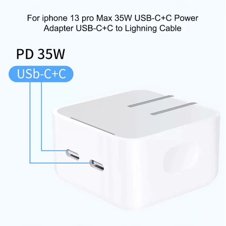 PD 35W Dual USB-C / Type-C Ports Charger with 1m Type-C to 8 Pin Data Cable, EU Plug - USB Charger by PMC Jewellery | Online Shopping South Africa | PMC Jewellery