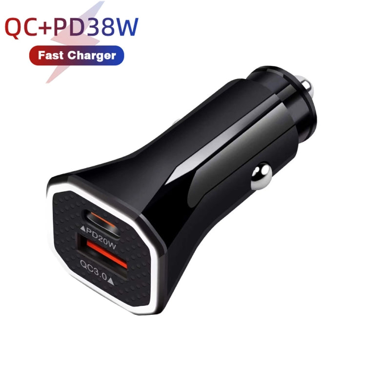 TE-P22 38W PD USB-C / Type-C + QC3. 0 USB Car Charger with 1m USB-C / Type-C to 8 Pin Data Cable(Black) - Car Charger by PMC Jewellery | Online Shopping South Africa | PMC Jewellery