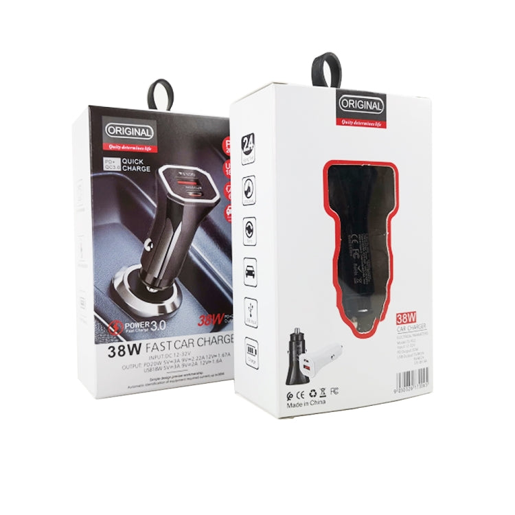 TE-P22 38W PD USB-C / Type-C + QC3. 0 USB Car Charger with 1m USB-C / Type-C to USB-C / Type-C Data Cable(Black) - Car Charger by PMC TechLife | Online Shopping South Africa | PMC TechLife