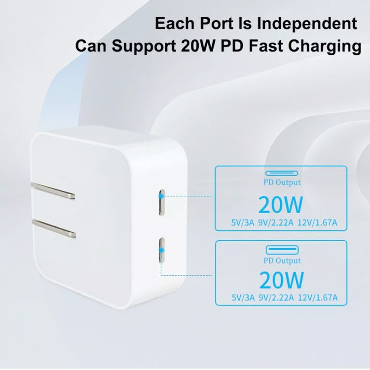 SDC-40W Dual PD USB-C / Type-C Ports Charger with 1m Type-C to 8 Pin Data Cable, EU Plug - USB Charger by PMC Jewellery | Online Shopping South Africa | PMC Jewellery