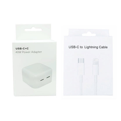 SDC-40W Dual PD USB-C / Type-C Ports Charger with 1m Type-C to 8 Pin Data Cable, UK Plug - USB Charger by PMC Jewellery | Online Shopping South Africa | PMC Jewellery