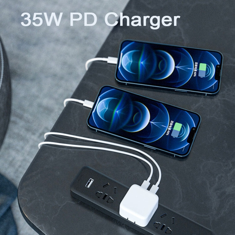 PD 35W Dual USB-C / Type-C Ports Charger with 1.5m Type-C to 8 Pin Data Cable, EU Plug - USB Charger by PMC Jewellery | Online Shopping South Africa | PMC Jewellery